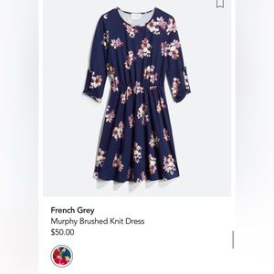 French Grey Floral Print Knit Dress